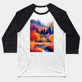 Colorful Autumn Landscape Watercolor 36 Baseball T-Shirt